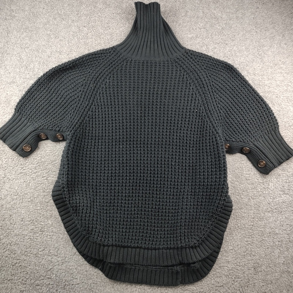 J.Crew Sweater Chunky Knit Black Cotton Poncho Turtleneck Size Small Women's